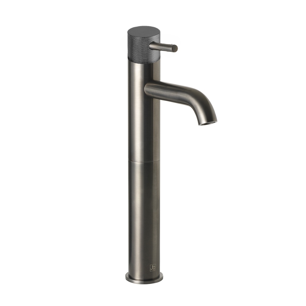 Product Cut out image of the JTP Vos Brushed Black Single Lever Tall Basin Mixer with Designer Knurled Handle